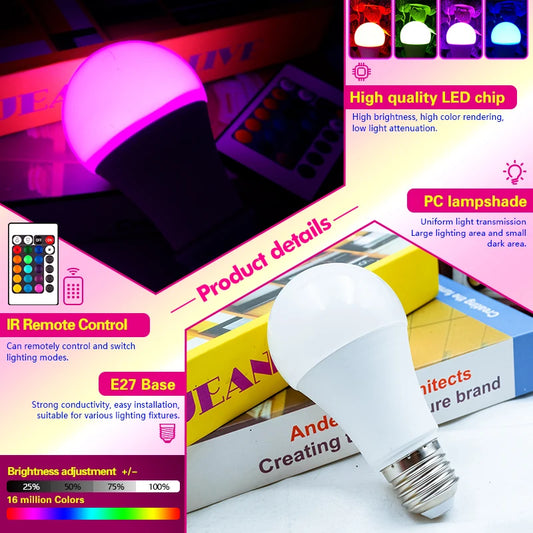 1-10pcs LED RGB Bulb Remote Control Multicolor Lamps