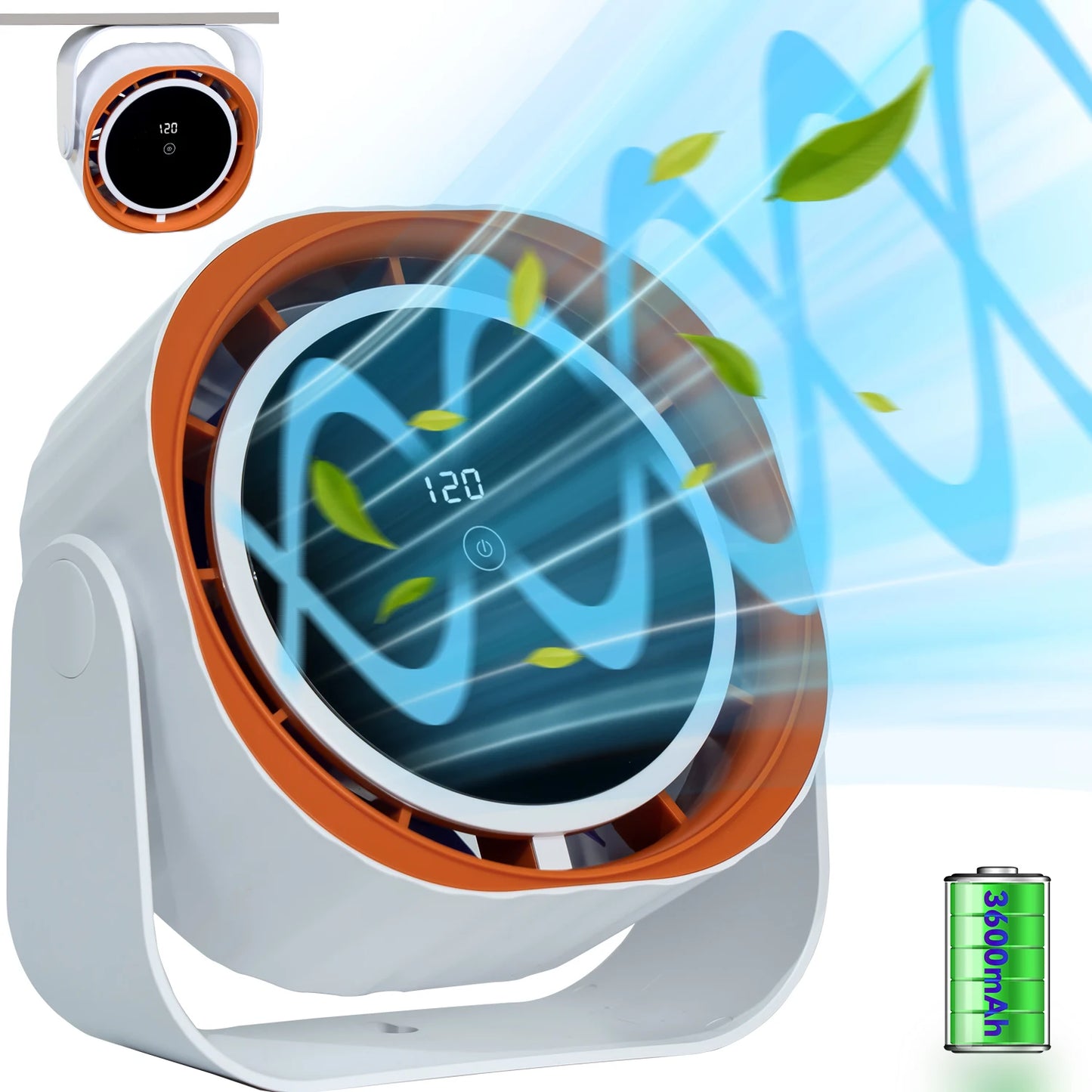 Portable Desktop Fan, Touch Screen 360° Adjustable