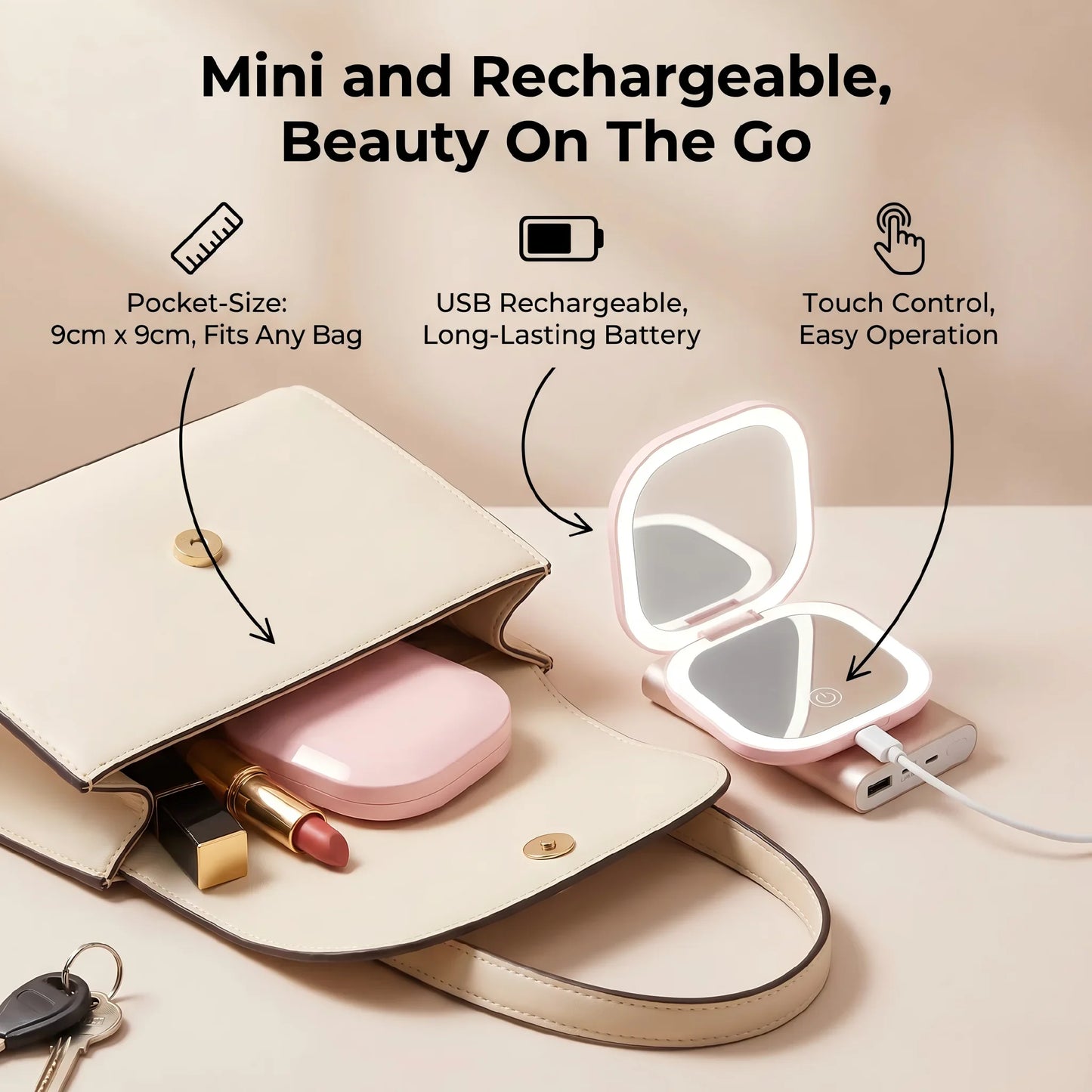 Portable LED Makeup Mirror USB Rechargeable