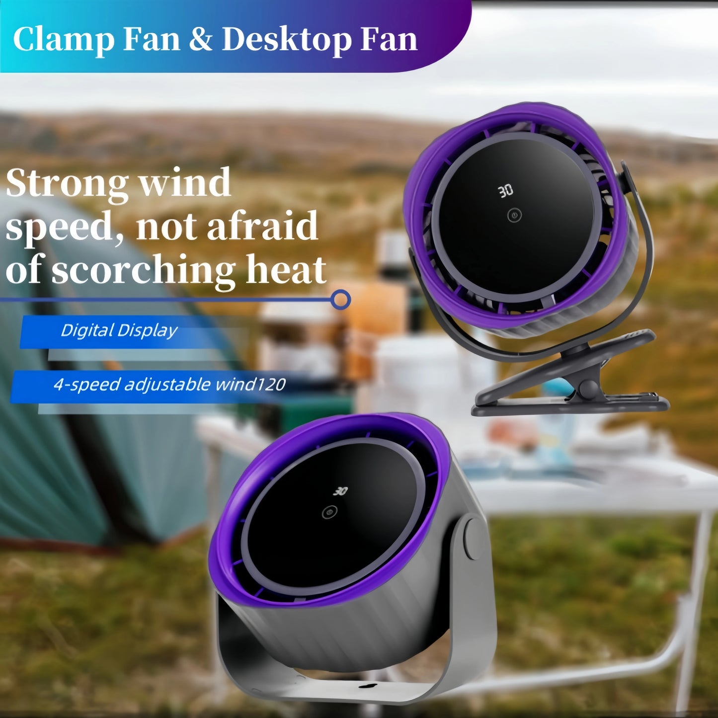 Portable Desktop Fan, Touch Screen 360° Adjustable