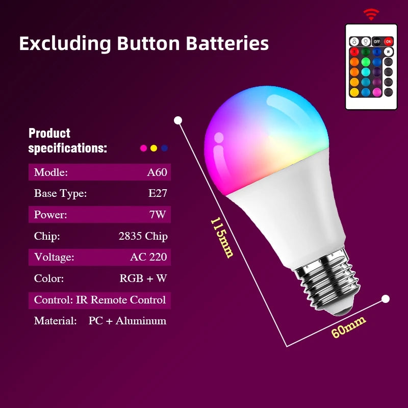 1-10pcs LED RGB Bulb Remote Control  Multicolor Lamps