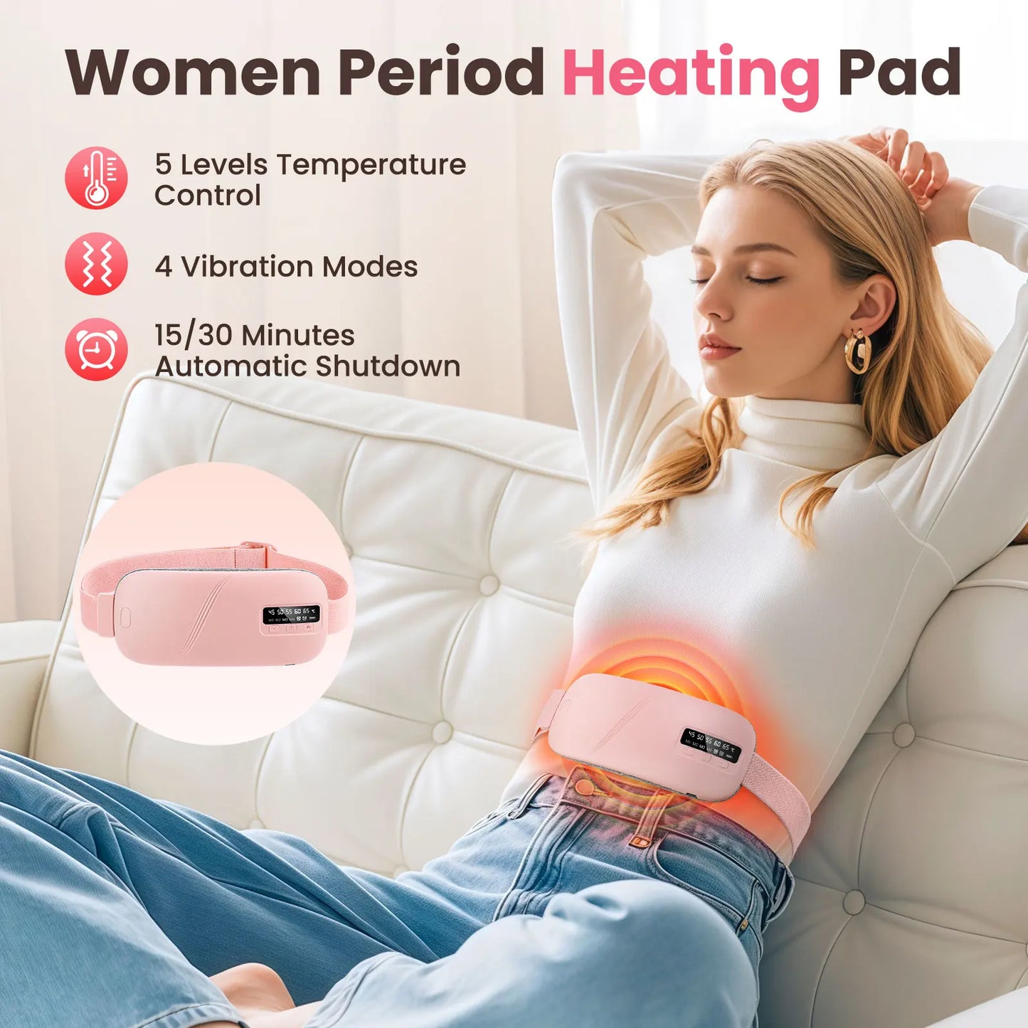 5 Modes Electric Heating Women Menstrual Heating Pad for for Cramps Period Relief